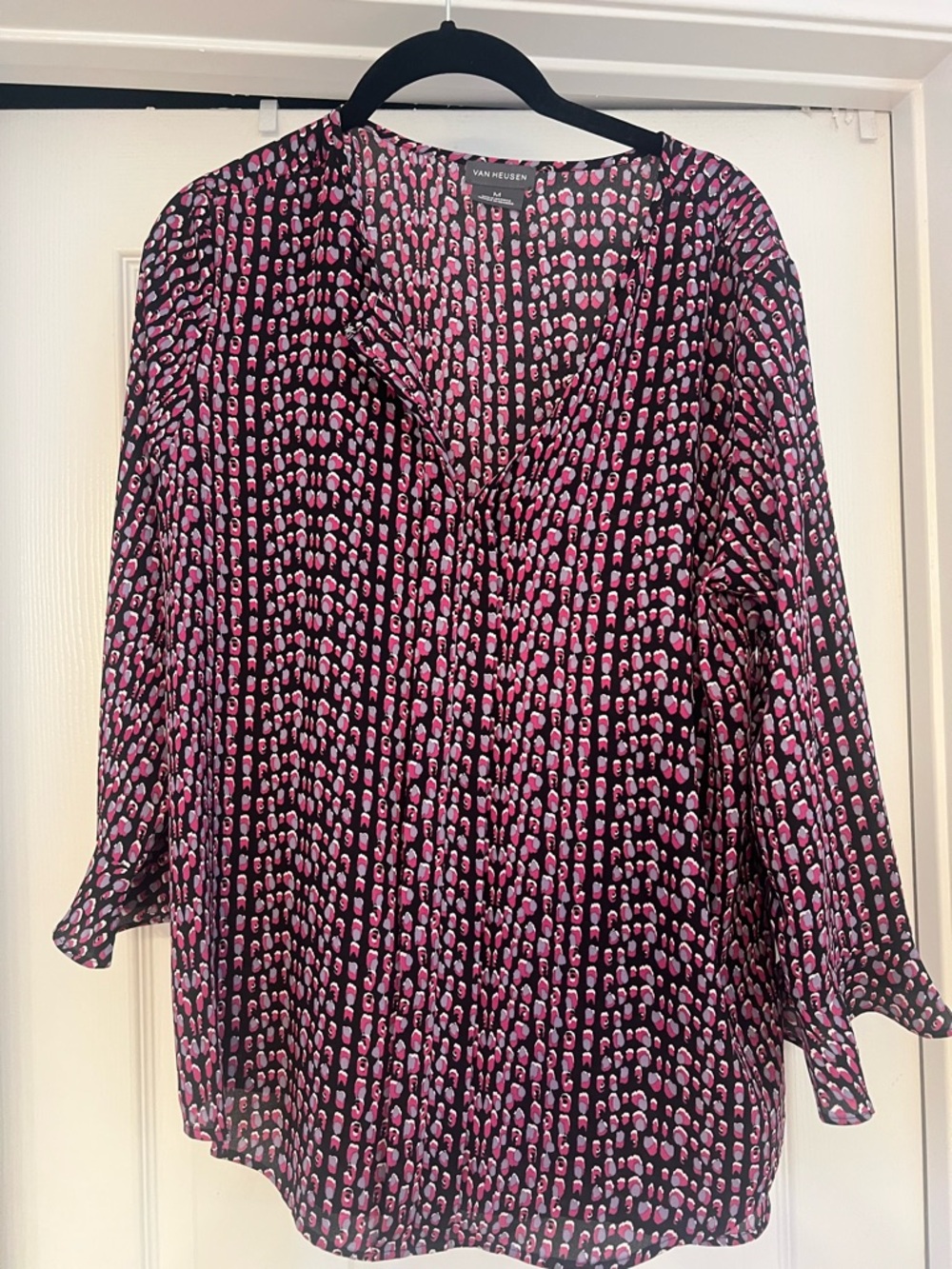 Van Heusen Black & Pink V-Neck Printed Women’s Blouse